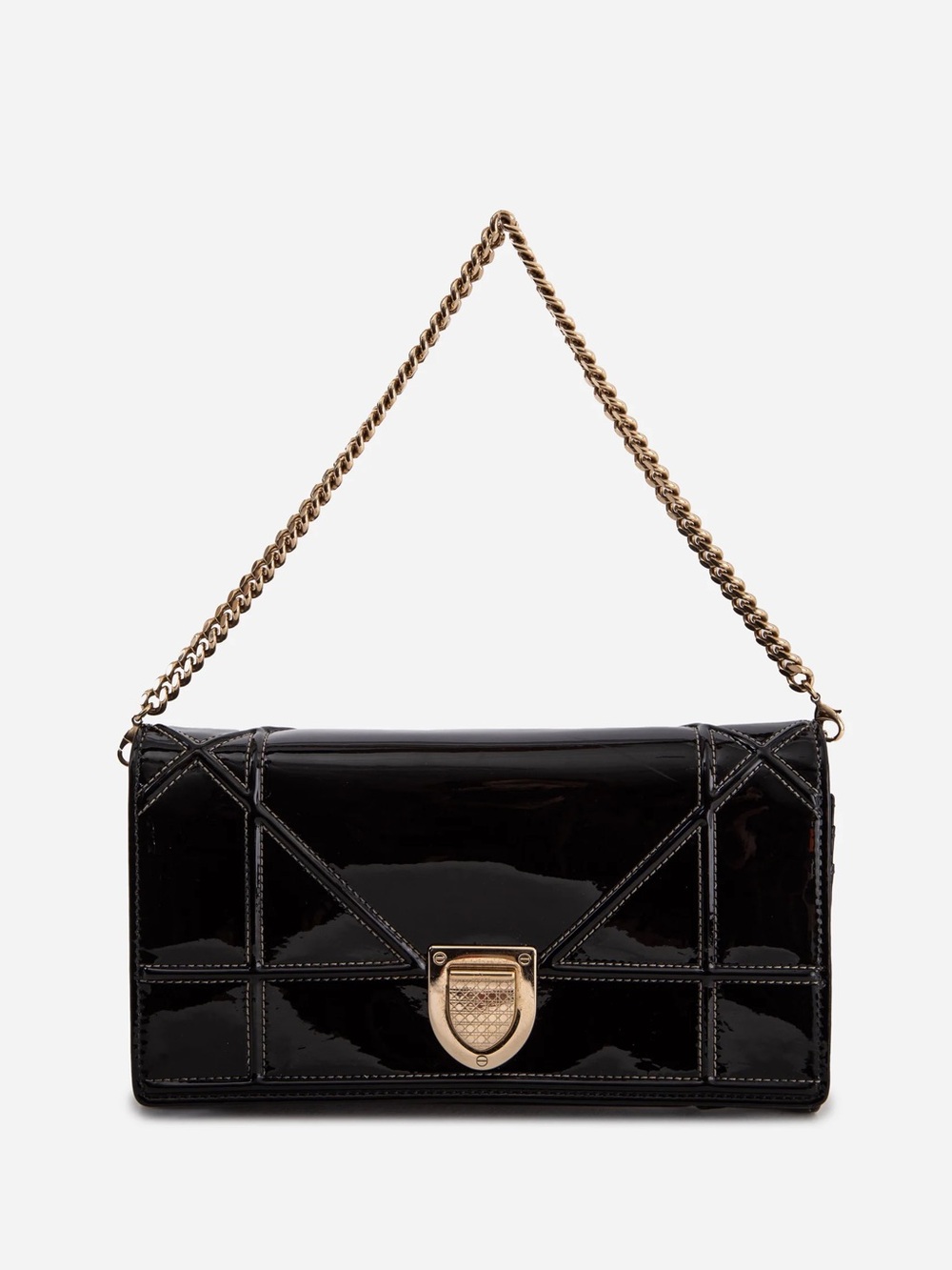 Dior 2015 Black Patent Diorama Chain Pouch